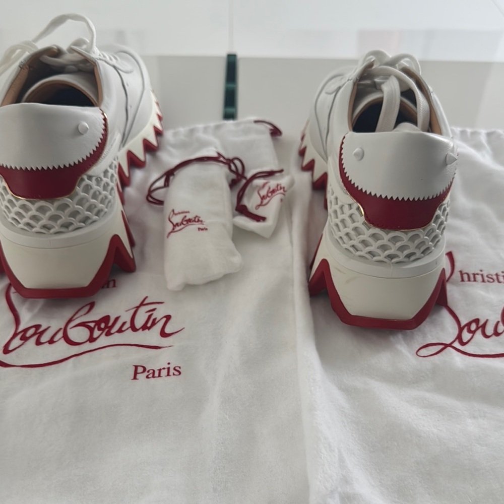 Christian Louboutin White and Red Sneakers